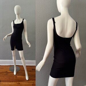 Vintage 90s Black Scoop MOTOR Body Con Mini Dress XS